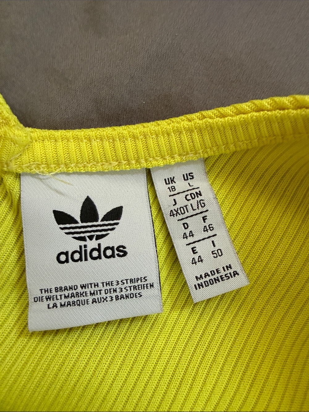 adidas Originals Neon Yellow Ribbed Logo Tank Top - Picture 3 of 7